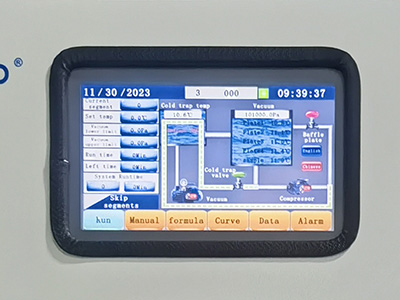과일 및 채소용 6-7kg 동결 건조기 동결 건조기 detail - LCD 터치 스크린, 하나의 버튼 시작. PLC 시스템 제어는 프로그램을 설정하고 다른 동결 건조 공식을 저장할 수 있으며 원터치로 다른 샘플에 대해 설정된 프로그램을 실행할 수 있습니다.