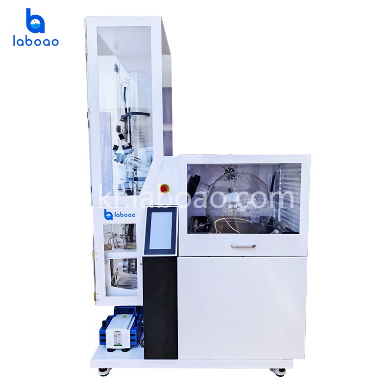 보호 장치 및 자동 충전/배수 기능이 있는 회전식 증발기